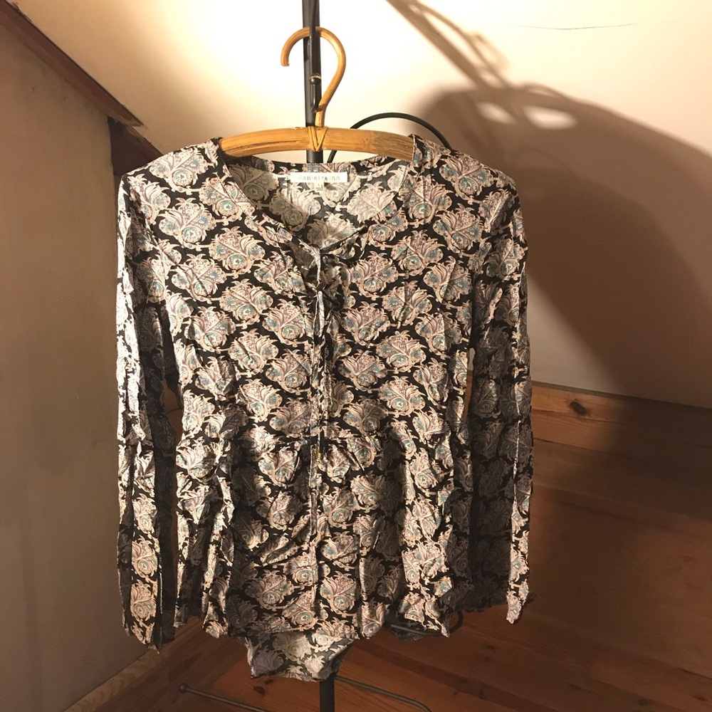 Daniel Rainn Purple Black Boho Peplum Top, EUC, S